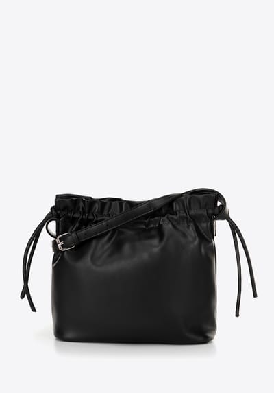 Wittchen Dames crossbody tas met decoratieve strikken, zwart, eco-leer