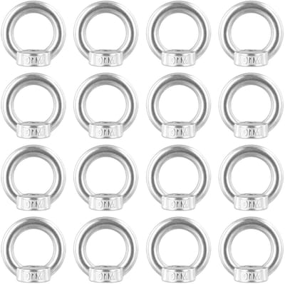 SnelShoppen - 16 Stuks M10 Ringmoeren Rvs, Ringbouten, Oogmoeren, Oogschroeven voor Ophangen, Tillen, Tuin, Keuken, Buiten, Silver