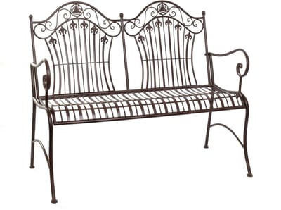 Moritz Tuinbank 113 cm Metaal – 2-persoons Vintage Landelijk Antiek Bruin – weerbestendig voor tuin, terras en balkon, victoriaans design met lelieornamenten