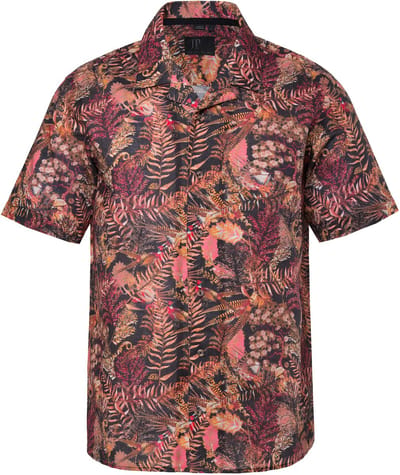 JP 1880 - Heren - linnenmix overhemd korte mouw Cubaanse kraag all-over print - Zand - Maat 6XL