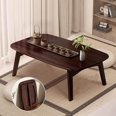 Opvouwbare salontafel - Lage vloertafel - Ontspannen zitten - Japanse stijl - 70 x 40 x 26 cm - Walnoot afwerking