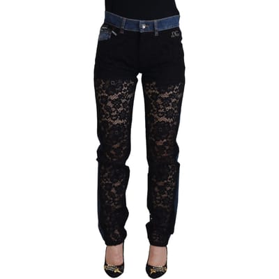 Lace Panel Denim Jeans Modelpan74208