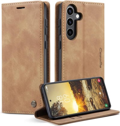 CaseMe – Telefoonhoesje geschikt voor Samsung Galaxy S24 FE – Wallet Book Case – Magnetische Sluiting – PU Leer – Bruin