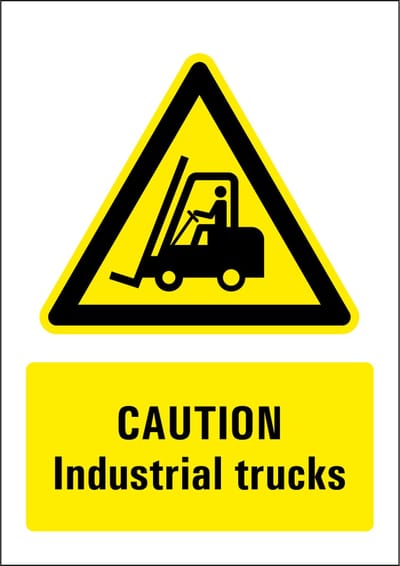 Caution industrial trucks sticker 210 x 297 mm