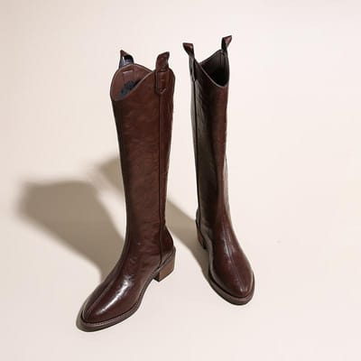Dames Knielange Laarzen Leer Natuurlijk Leer Dames Bootie Herfst en Winter Western Laarzen Goth Schoenen Lange Botas 41 bruin