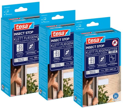 tesa INSECT STOP H&L Fly Screen Premium for Windows - hor met sterke klittenband, verwijderbaar zonder resten, op maat snijden - 3x 120 x 240 cm - wit (transparant)