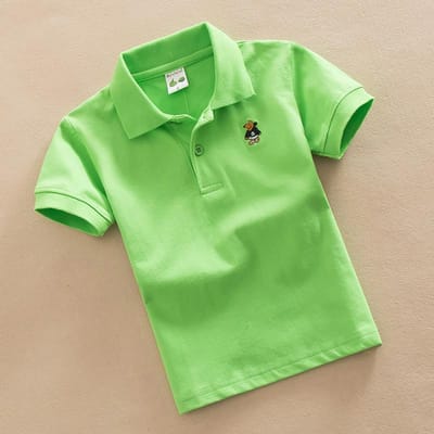 Zomer Effen Kleur Korte Mouw T-shirt Kinderkleding 1-15 Jaar Oud Shirt Revers Jongens en Meisjes Schooluniformen 155cm green