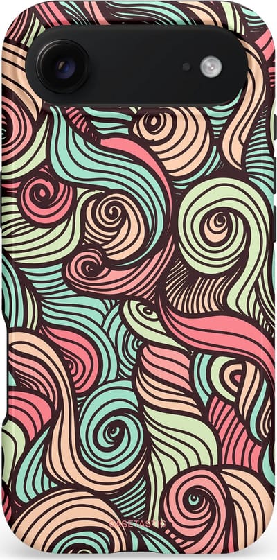 Casetastic hoesje geschikt voor Apple iPhone Air - MagSafe - Dubbellaagse bescherming - Pastel Swirl Vibes - Fashion Case - Taupe Donkergrijs Saliegroen Grijs