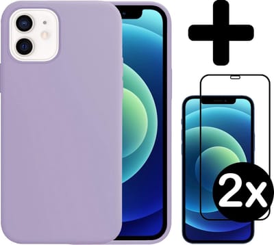 Hoesje - Met 2x Screenprotector - Geschikt voor Apple iPhone 12 - Sterk & Shockproof - Telefoon Hoes - Back Cover - Siliconen Case - Telefoonhoes - Lila