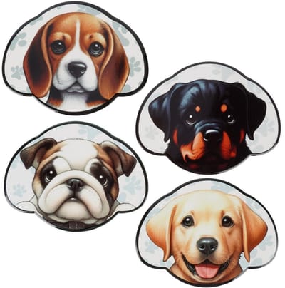 Onderzetter hond karton speelgoed set 4 stuks met houder.