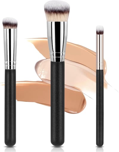 3-Delige Make-Upborstel, Premium Foundationborstel Concealerborstel, Platte Foundationborstel Voor Vloeibare Make-Up, Multifunctionele Gezichtsborstel Voor Vloeistof, Crème, Blending, Polijsten, Poedercosmetica