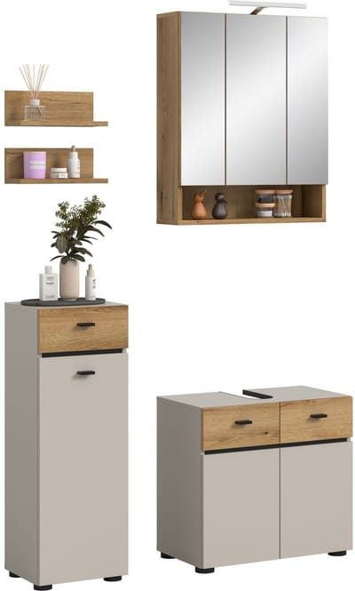 Badcombinatie met verlichting - 4-delige kast in kasjmier - 107x191x35 cm