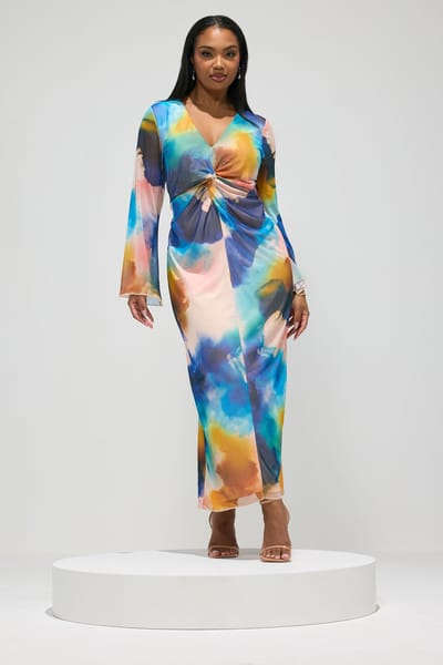 Yours London Witte Mesh Maxijurk Met Wazige Bloemenprint Size 42
