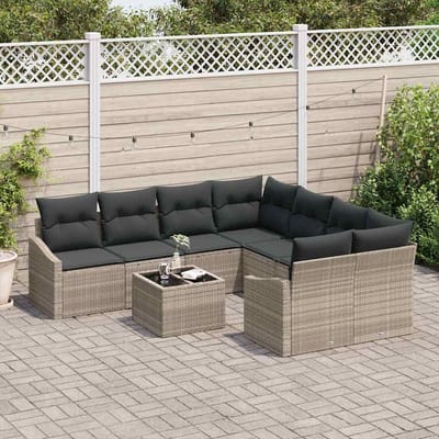 vidaXL - Bankstel - 9 - st - Lichtgrijs - en - Donkergrijs - poly - rattan