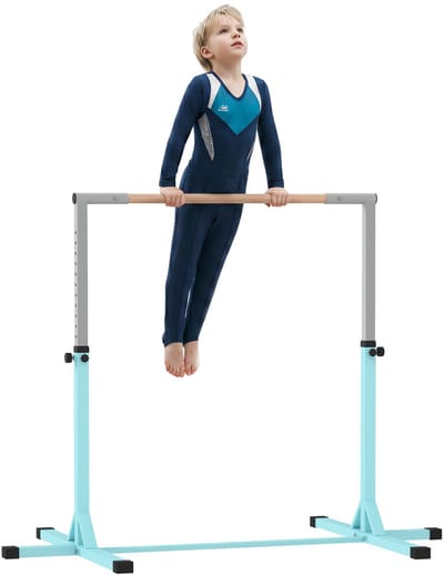 HOMCOM Kids Gymnastics Bar-Stahl, Buchenholz-194B x 121T x 92-150H cm-Hellblau