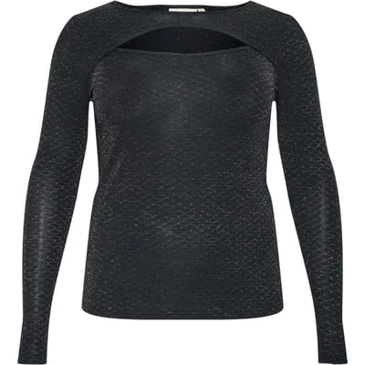 Kaffe Curve KCellia LS Dames Blouse -Black Glitter Jersey