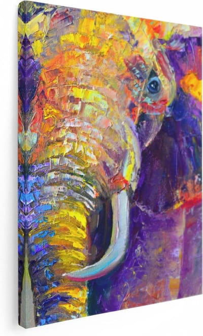 Artaza Canvas Schilderij Abstract Olifant - 30x40 cm - Klein - Muurdecoratie Woonkamer - Wanddecoratie Dieren - Kamer Accessoires Kleurrijk
