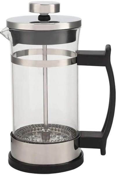Dailygoods- Franse Pers Koffiezetapparaat - Roestvrij Staal - Hoog Borosilicaatglas - Dubbele Filtratie - Compact 11x7,2x16,3 cm - Huishoudelijk Gebruik