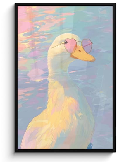 Poster in lijst - Fotolijst 80x120 cm - Posters - Eend - Zonnebril - Water - Posterlijst zwart - Decoratie - Wanddecoratie woonkamer - Muurdecoratie slaapkamer