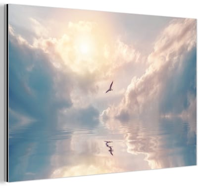 Aluminium schilderij 180x120 cm - Wanddecoratie metaal - Vogel - Zee - Zon - Metalen muurdecoratie woonkamer - Decoratie industrieel - Foto op dibond - Industriële accessoires slaapkamer