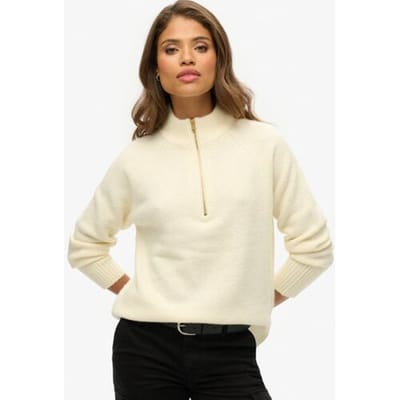 Superdry Geborstelde Trui met Halve Rits Crème Grootte: 38