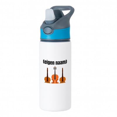 Hacebo® - 3 violen waterfles met rietje blauw - Viool - muziek liefhebbers - met eigen naam - de echte viool liefhebber - cadeau - kado - water fles - 650ML