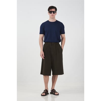 Mid Waist Brede Pijpen Capri Shorts met Touwsluiting