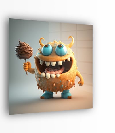Indoorart - Glasschilderij 3D cartoon met ijs 50x50 CM - Afbeelding op plexiglas - Inclusief montagemateriaal