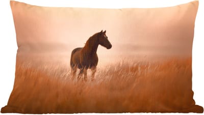 Sierkussens - Kussentjes Woonkamer - 60x40 cm - Paard - Grasveld - Zonsondergang