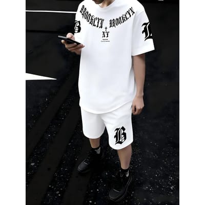 zomer heren Gothic letterprint zacht en ademend rond hals T-shirt met trekkoord shorts set buiten casual kleding 6XL