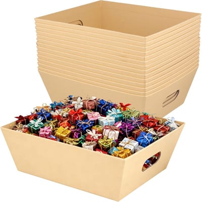 Lege geschenkmanden van kraftpapier met handgrepen, 15 stuks, 25 x 21 x 9 cm, ideaal voor verjaardagen, feesten en cadeaus
