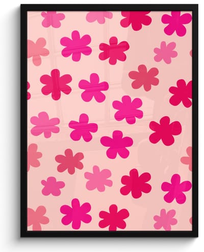 Poster in lijst - Fotolijst 60x80 cm - Posters - Bloemen - Patroon - Roze - Posterlijst zwart - Decoratie - Wanddecoratie woonkamer - Muurdecoratie slaapkamer
