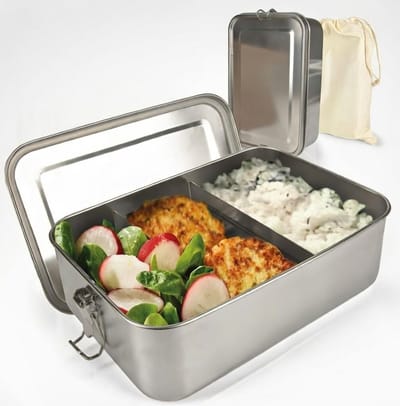 Famanu – Lekvrije lunchbox - roestvrij staal - duurzame bentobox met compartimenten en afdichtingen - 2400 ml