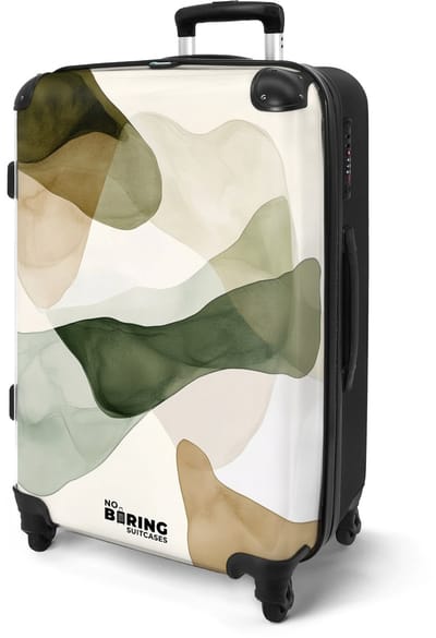 NoBoringSuitcases.com® - Koffer groot - Rolkoffer lichtgewicht - Groene en beige vlekken - Reiskoffer met 4 wielen - Reis trolley - Grote valies XL - Bagagekoffer op wieltjes - 20 kg bagage - Ruimbagage middelgroot