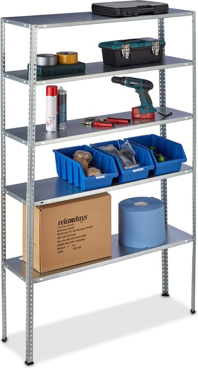 stellingkast - draaglast 250 kg - 5 etages - 185 x 100 x 30 cm - staal - verzinkt - zilver
