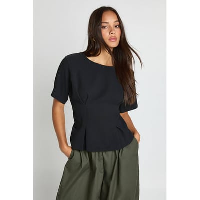 boohoo Dames Ottomaanse rib T-shirt met getailleerde taille | Black | Maat: 8