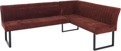 Hoekbank MCW-O82, eetkamerbank, Oeko-Tex (310 g/m²) chenille stof/textiel met metaalaccenten 210 x 159 cm ~ rood