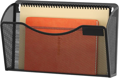 Hanging Wall Mounted File Holder voor A4 Documenten - Mesh Organizer met Labelplaat voor Tijdschriften en Post, Zwart