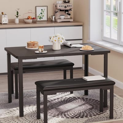 3-delige eettafelset - Ruimtebesparende keukentafelset - Keukentafel van 110 cm voor 4 personen met 2 gestoffeerde banken - voor kleine ruimtes, appartementen, eetkamers en studio's - 110 × 76 × 70 cm - Zwart