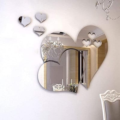 Dailygoods- Spiegel Muursticker 3D Hartvorm - Wanddecoratie Zilver - Acryl Decoratie - Set van 10 Stuks - Geschikt voor Glad/Vlak Oppervlak - Voor Binnenmuren en Ramen