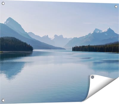 Gards Tuinposter Meer bij de Bergen in Alberta, Canada - 80x60 cm - Tuindoek - Tuindecoratie - Wanddecoratie buiten - Tuinschilderij