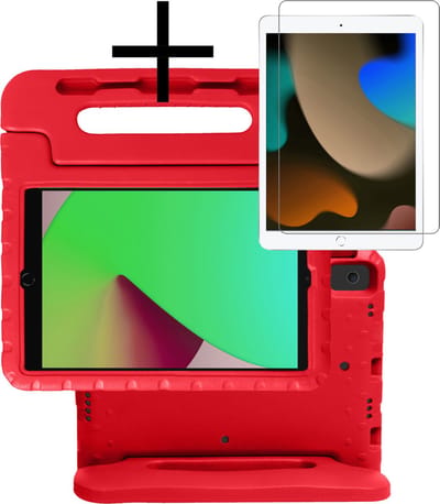 Hoes - Geschikt voor Apple iPad 7 (2019) - 10.2 inch - 7e Generatie - Met Screenprotector - Kinderhoes Shockproof Bumper - Kidsproof Case - Tablet Hoesje - Kinder Cover - Rood
