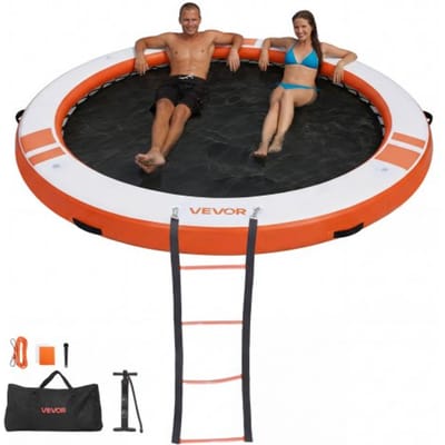 VEVOR Inflatables Drijvend Dok, 3,05m Inflatables Dok Platform, Glijdend Water Lucht Mat met Draagbare Draagtas & Los te Koppelen Ladder, Drijvend Water Platform Eiland Reddingsinsulaire voor Zwembad Zandstrand Zee, Oranje