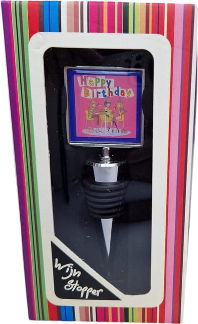 Wijnstopper - afsluiter - wijn stopper - grappig - "Happy birthday" - kurk - cadeau - presentje