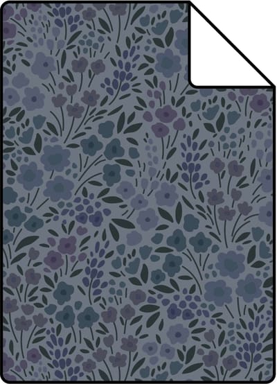 Proefstaal ESTAhome behang bloemetjes donkerblauw en donker paars - 26.5 x 21 cm - 131230-S