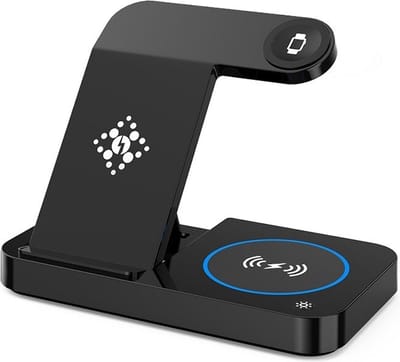 DrPhone LegendX Opvouwbare Draadloze Oplader - 4-in-1 Draadloos Laadstation -15W Oplaadstandaard – Geschikt voor alle Smartphones met draadloze functie / Samsung Watch 4/5/6/7/8 / Active 2 / Galaxy Buds/ Airpod 2 (Pro)