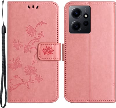Coverup Hoesje - Geschikt voor Xiaomi Redmi Note 12 4G Hoesje - Coverup Bloemen & Vlinders Book Case - Roze
