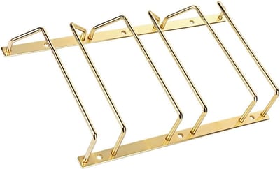 Elegante gouden wijnrek voor 2-3 flessen, 18 cm hoog, stevig ijzer, eenvoudig te installeren, perfect voor wijnliefhebbers