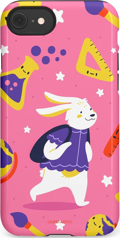 Casetastic hoesje geschikt voor Apple iPhone SE / Apple iPhone 7 / Apple iPhone 8 - Dubbellaagse bescherming - Slimme konijnensprongen - Fashion Case - Koraal Geel Roze