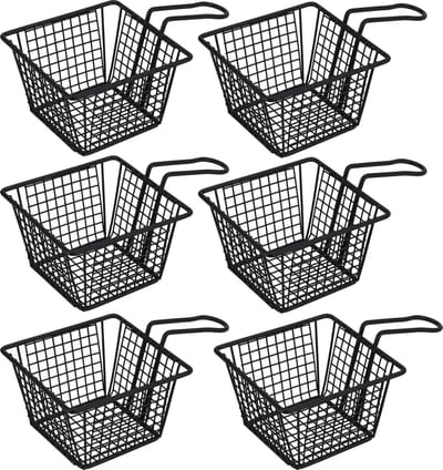 Excellent Houseware Frietmandje/patat serveermandje - 6x - zwart - metaal - 21 x 13 x 8,5 cm